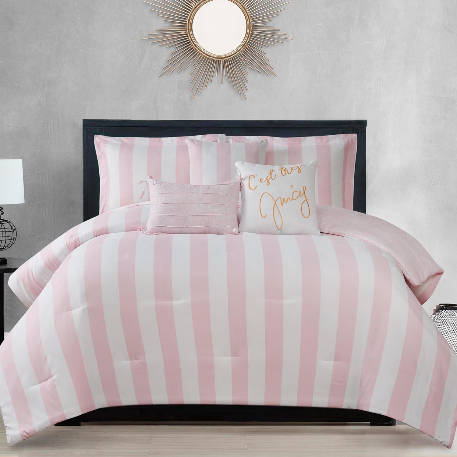 Juicy Couture Cabana Stripe King Bedding Set - Dogwood Pink