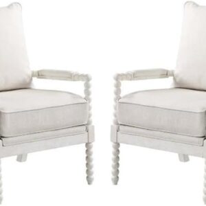 Home Square 2-Pc Beige Fabric Spindle Chair Set - White Frame