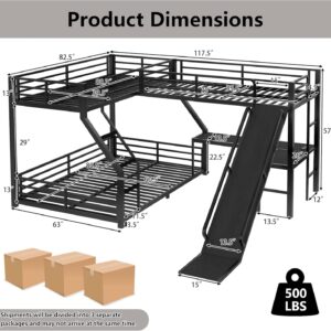 Bellemave Triple Bunk Bed w/ Slide & Desk - Black