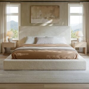 Evermagin King Upholstered Bed Frame w/ Adjustable Tables