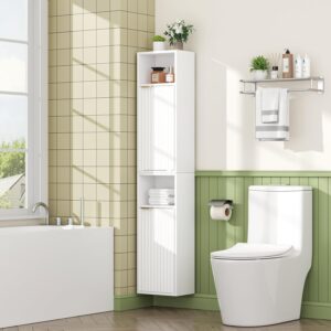AKMAKM 59.1" Tall Slim Bathroom Storage Cabinet White