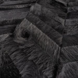 Luxury Black Leather Cowhide Rug, 8x10 ft Chevron Pattern