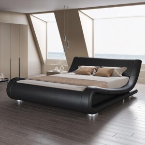 SHA CERLIN Queen Upholstered Bed Frame, Black