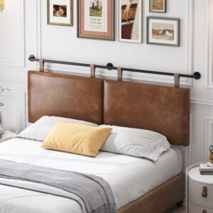 Queen Size Upholstered Headboard, Brown Leather