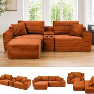 111" Rust Orange Modular L-Shaped Couch w/ Charging