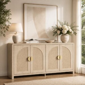 55" Rattan Sideboard Buffet Cabinet - Boho Buffet Credenza