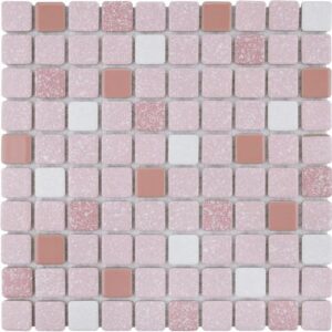 Tenedos 12x12 Porcelain Tile - Pink & White Rounded Backsplash