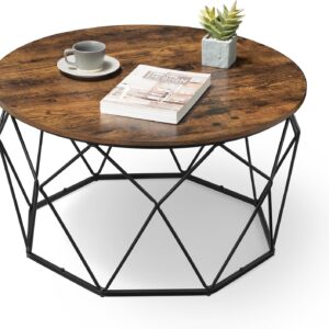 VASAGLE Round Coffee Table, Industrial Cage Style, 31.5"