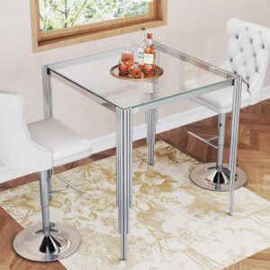 37" Square Glass Bar Table - Stainless Legs