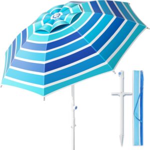 8FT Beach Umbrella w/ Sand Anchor, UPF50+ UV Protection