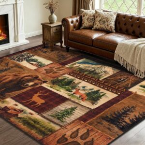 ASPMZ Rustic 4x6 Cabin Rug - Buffalo Plaid Wildlife Design
