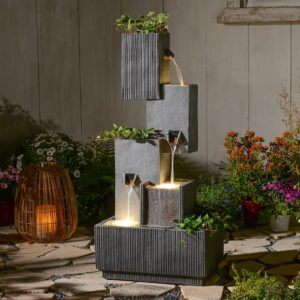 41.3in Tiered LED Garden Fountain – Weatherproof Resin Waterfall