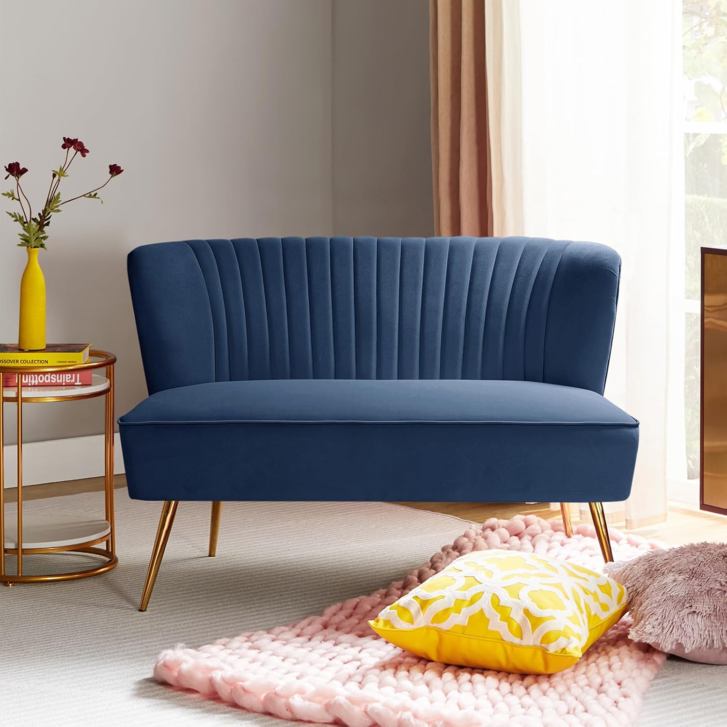 Tina's Home Velvet Loveseat Sofa, Slate Blue