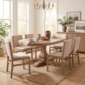 Set of 6 Modern Upholstered Dining Chairs - Light Natural/Beige