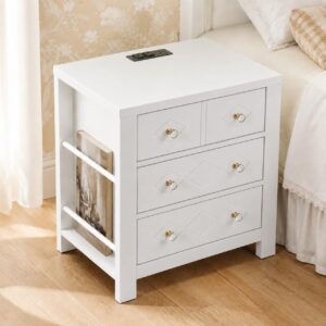 Yechen White Tall Nightstand w/ Storage & USB Ports