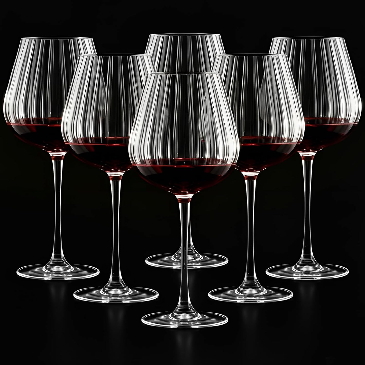 6-Piece Ribbed Burgundy Wine Glass Set (20 oz)