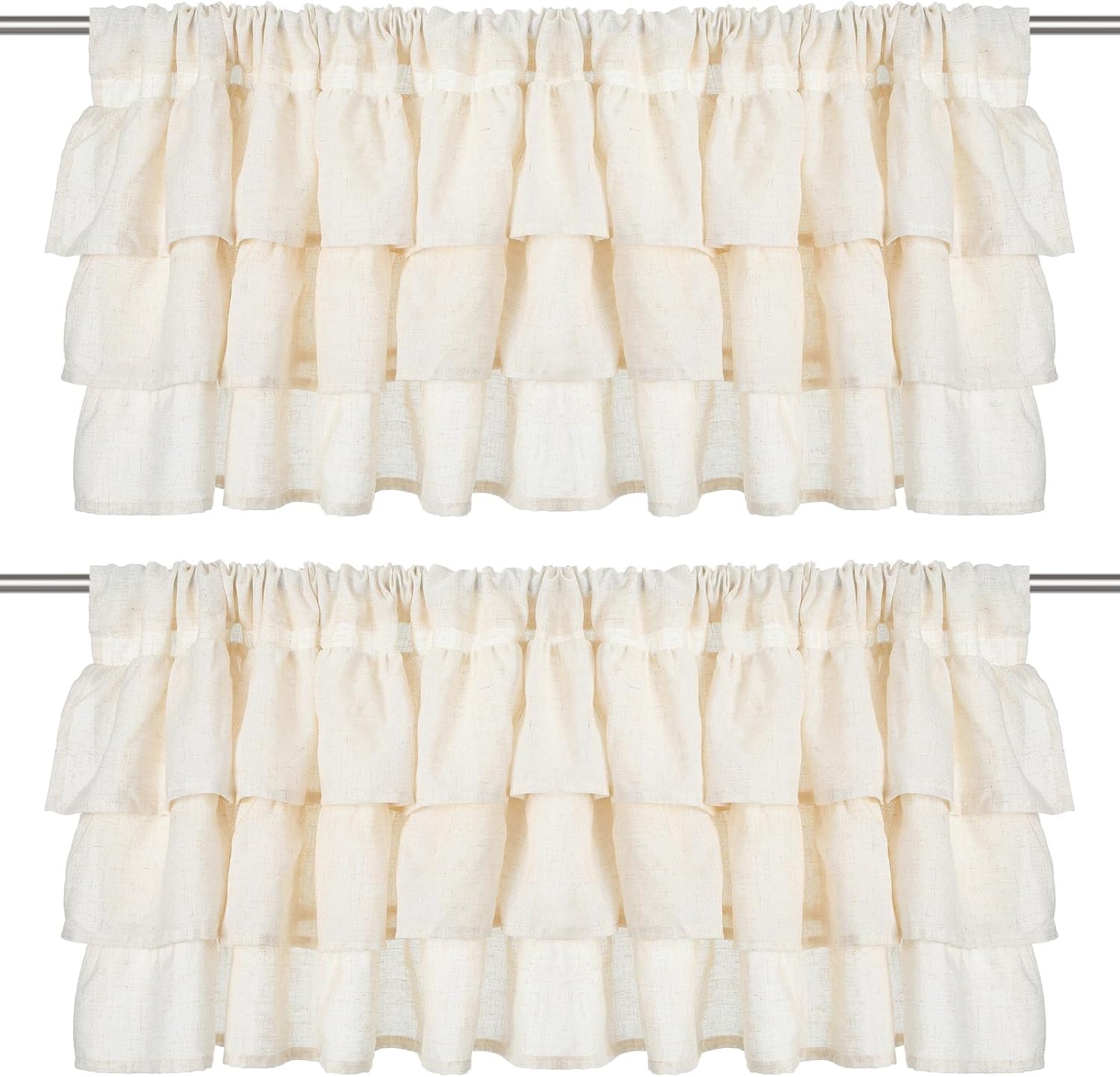 Batiyeer Linen Valance Curtains, 2-Pc Farmhouse Set