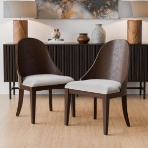Goddard Modern Dining Chairs Set of 2, Wood & Fabric
