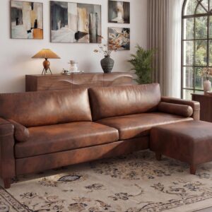 Vesgantti 100" L-Shaped Faux Leather Sectional Sofa, Dark Brown