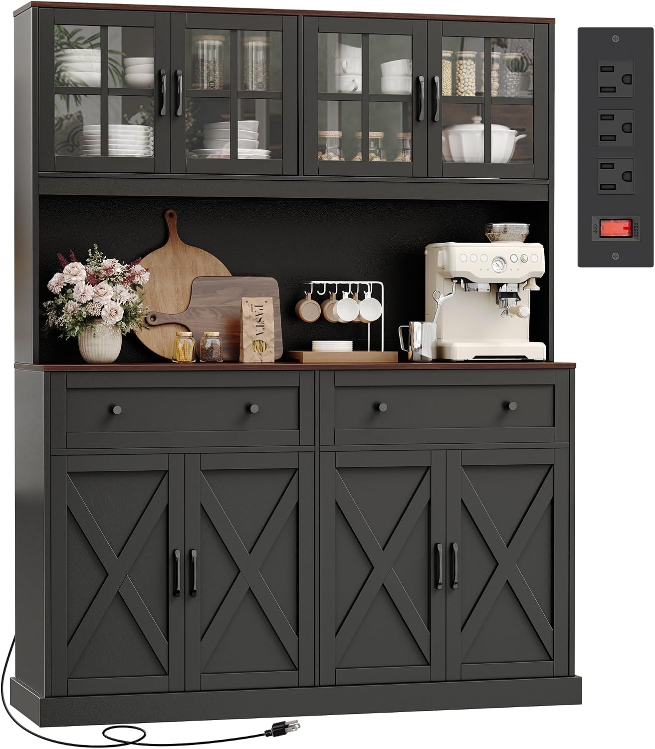 PRAISUN Farmhouse Pantry Cabinet with Charging Station