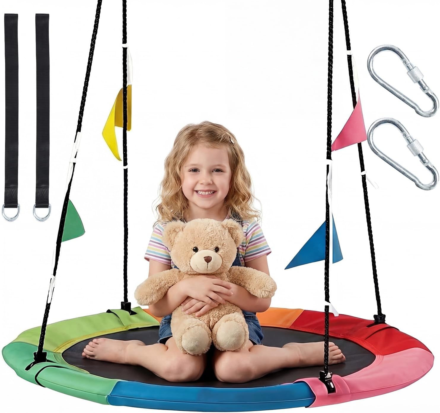 DUMOS 40in Rainbow Saucer Swing for Kids & Adults