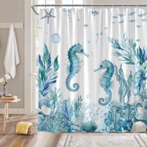 Coastal Seahorse Shower Curtain – Nautical Bathroom Decor 70" x 70"