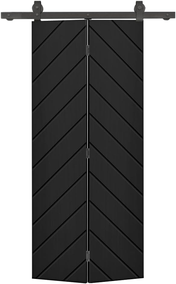 Black Bi-Fold Barn Door 32" x 80", MDF Sliding Kit