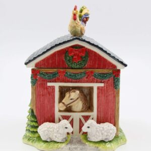 Ceramic Christmas Cookie Jar - Farmhouse Barn Design