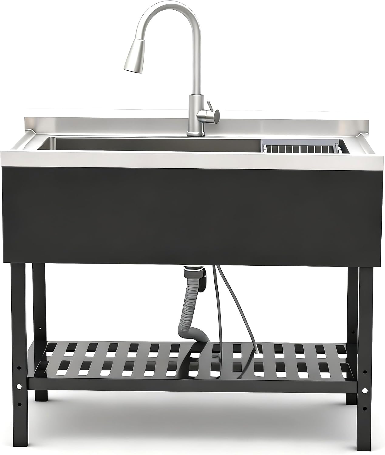 40" Freestanding Utility Sink w/ Faucet & Shelf, Black/Silver