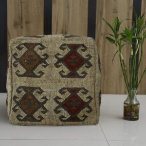 Trade Star Kilim Pouf Cover - Handwoven Jute/Wool Ottoman