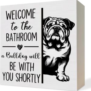 English Bulldog Bathroom Wooden Sign, 5x5 Inch