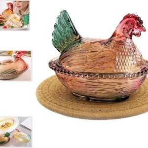 Chicken-Shaped Glass Candy Bowl with Lid - HORNEDI