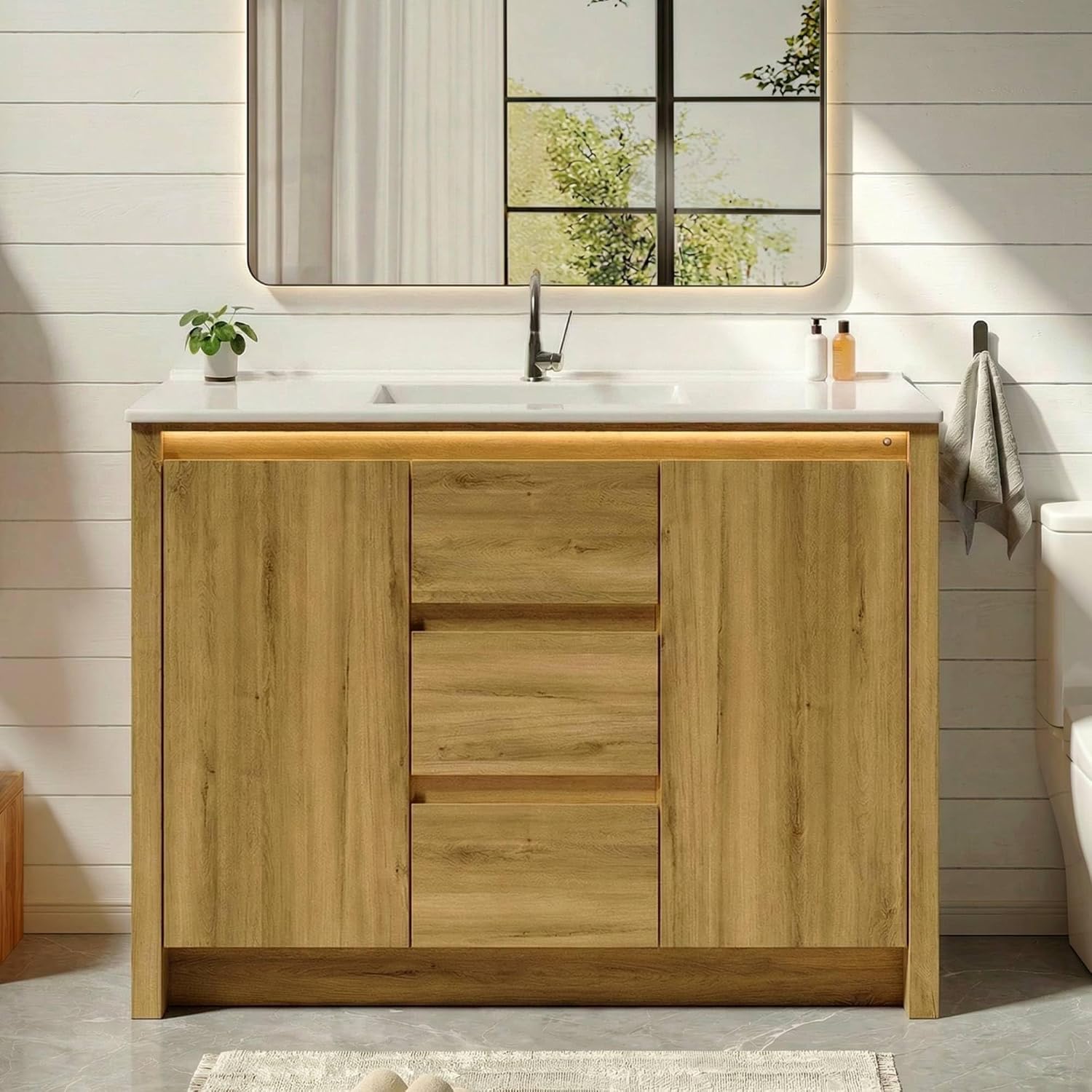 ONBRILL Modern Bath Vanity 47" with Light & Sink