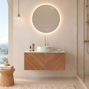 36" Floating Bathroom Vanity w/ Sink, Modern White Oak Vanity