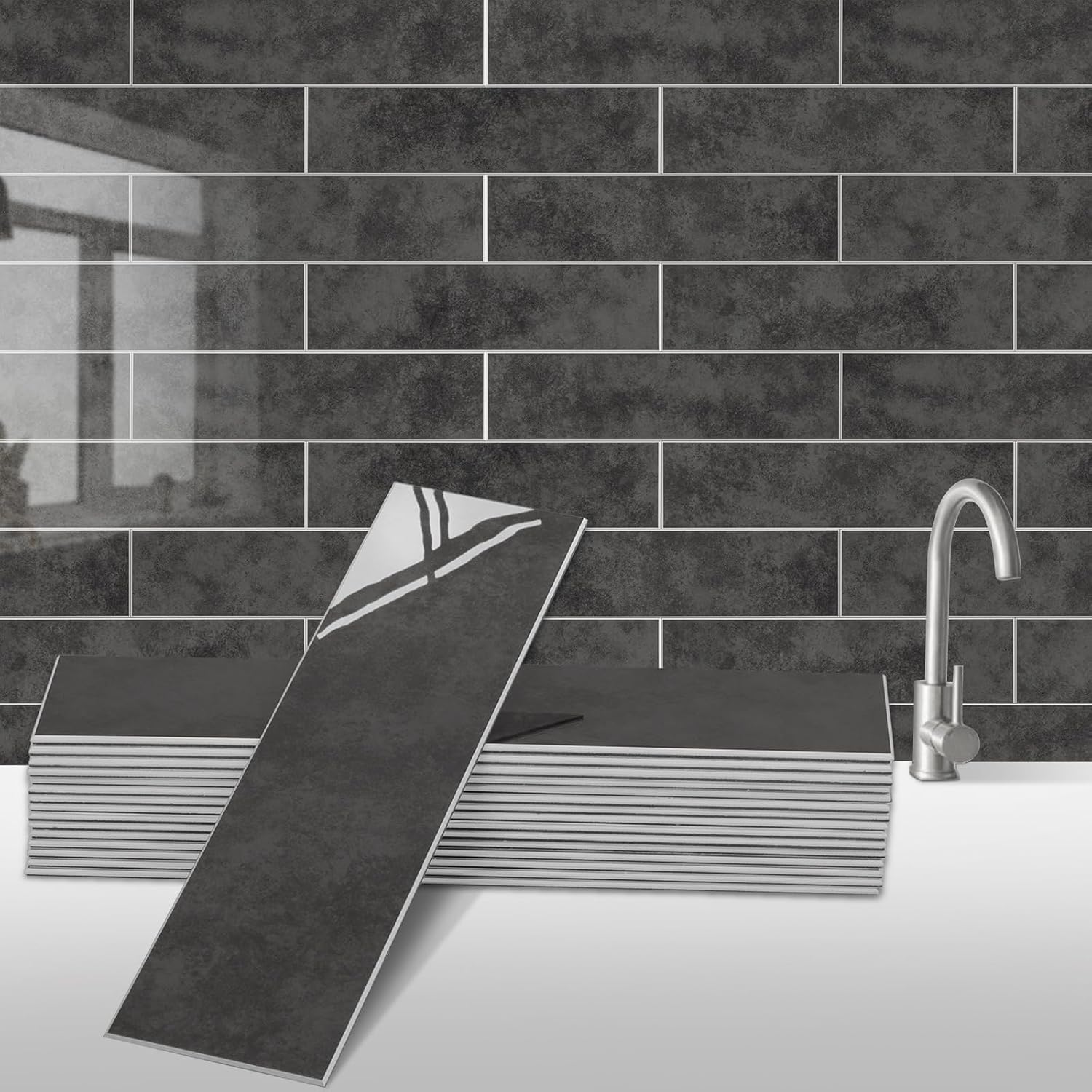 24-Piece Marble Backsplash Tiles, 12"x3" Peel & Stick