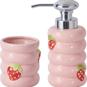 Pink Strawberry Bath Set - 2pc Ceramic Organizer Set