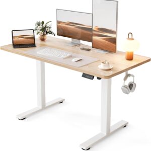Cubiker Electric Sit Stand Desk, 48x24in, White/Maple