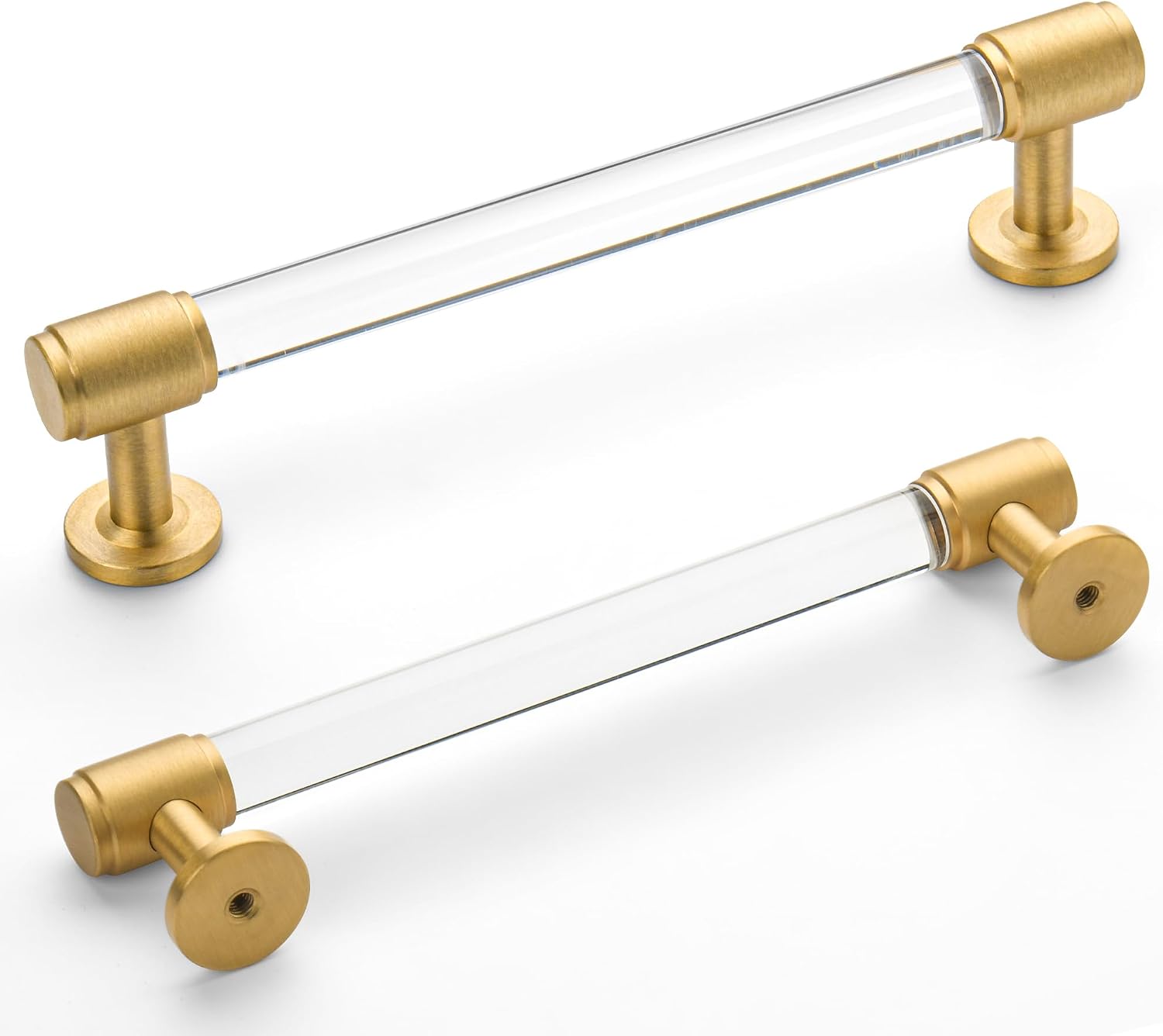 Jovenille 5-Piece Brass & Acrylic Cabinet Pulls, Brushed Gold
