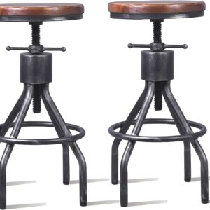 LOKKHAN 2-Pack Industrial Bar Stools, Adjustable Vintage Design