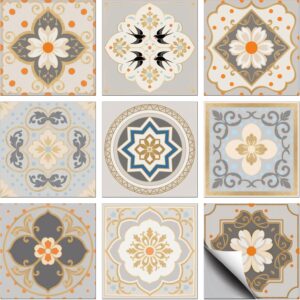 Moroccan Tile Stickers, 36 Pcs Peel & Stick Gray-Brown Vinyl Wall Decals