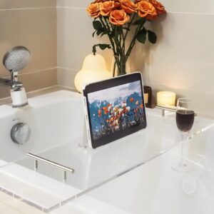 EZCASCH Acrylic Bathtub Tray with Wine & Book Holder
