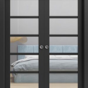 SARTODOORS Quadro 4522 Double Glass Pocket Doors 72x96 Black