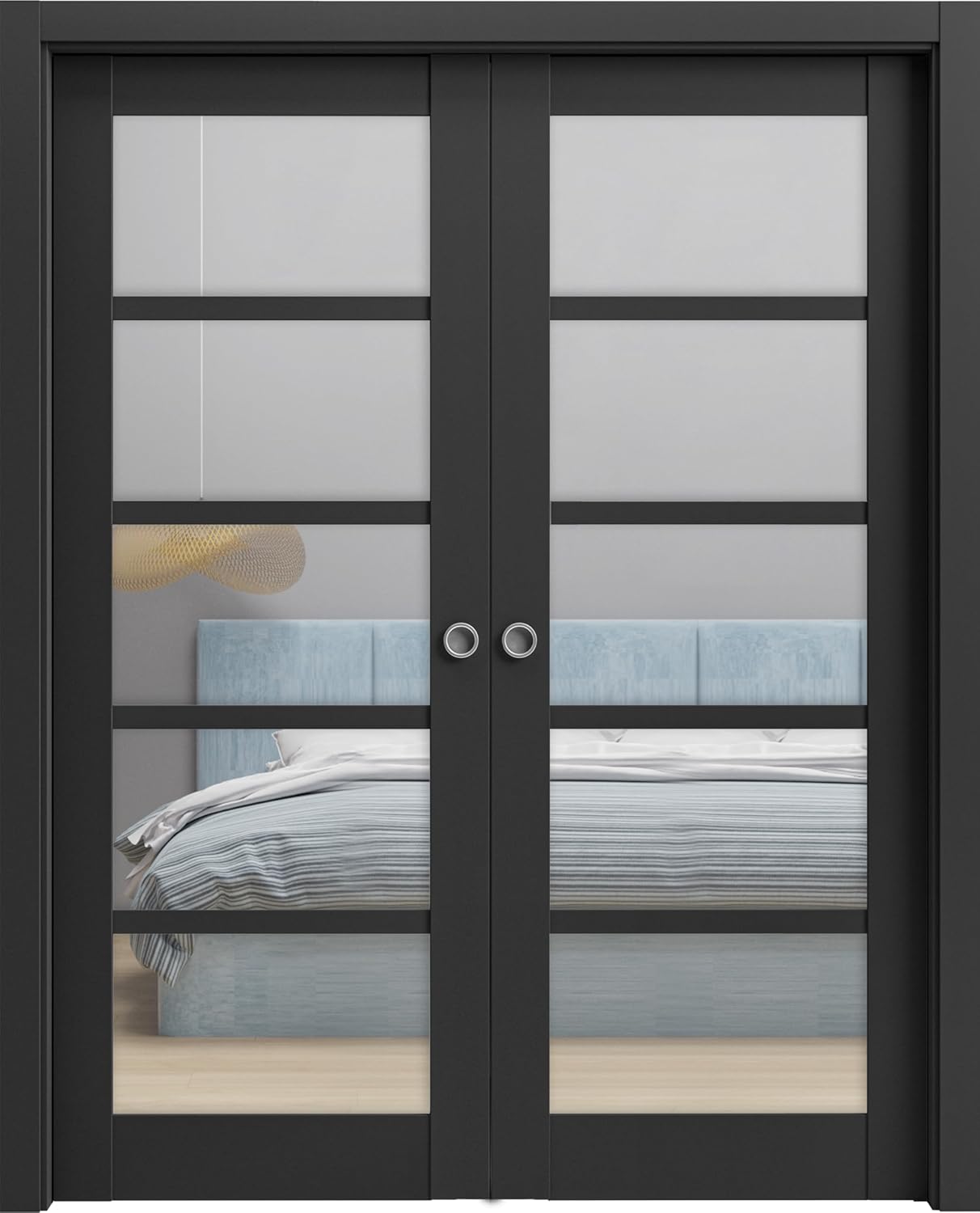 SARTODOORS Quadro 4522 Double Glass Pocket Doors 72x96 Black