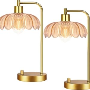 ILLMTW Gold Glass Table Lamps, Set of 2, Dimmable Boho Bedside
