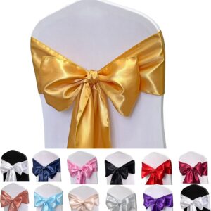 Gold Satin Chair Sashes - 50pcs Wedding Decor Bows