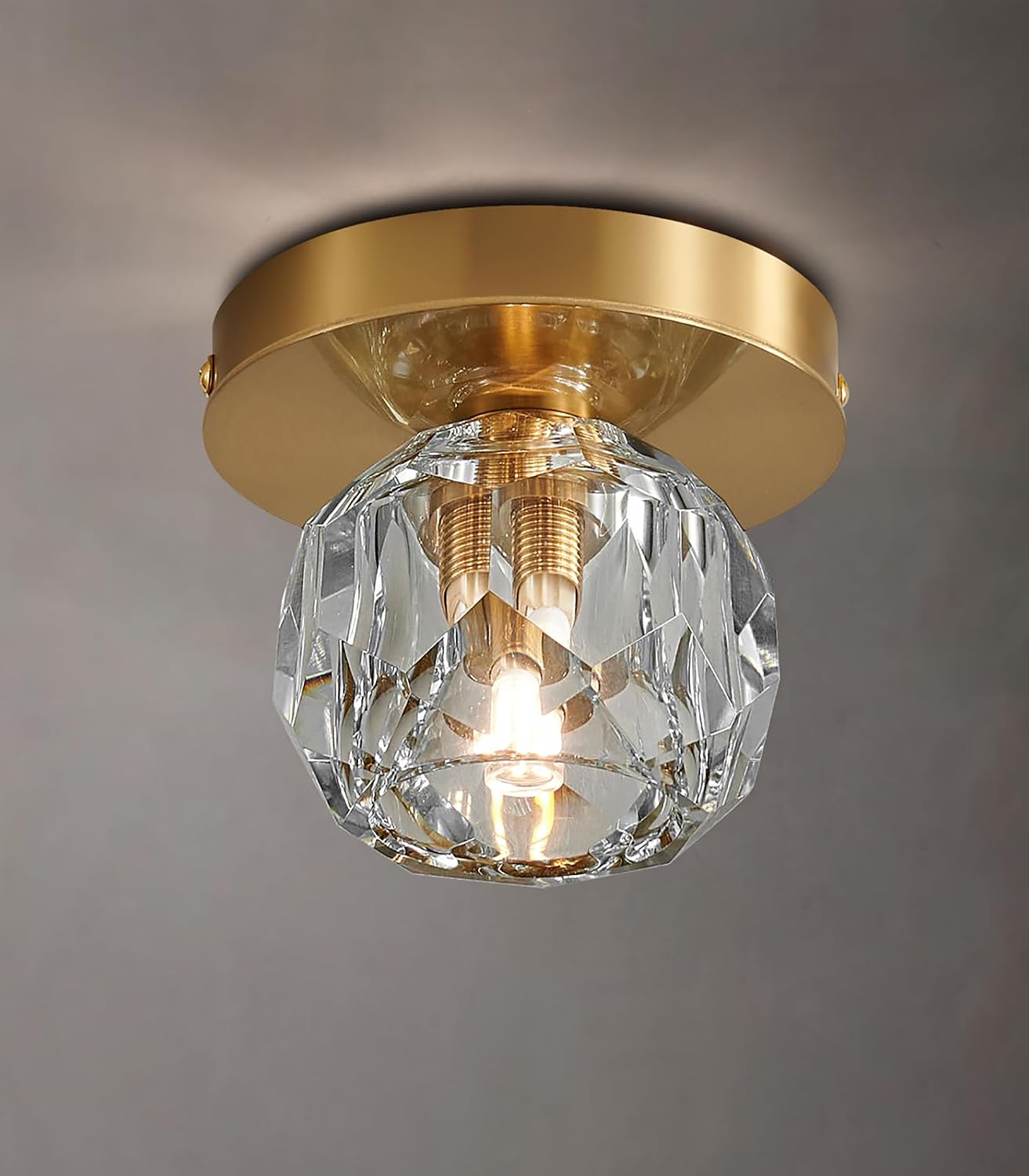 K9 Crystal Brass Ceiling Light - Small Semi-Flush Mount