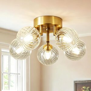 16.8in Gold Bubble Chandelier, 5-Light Flush Mount