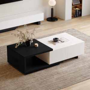 Homary Expandable Coffee Table 47"-69", Walnut, Black/White