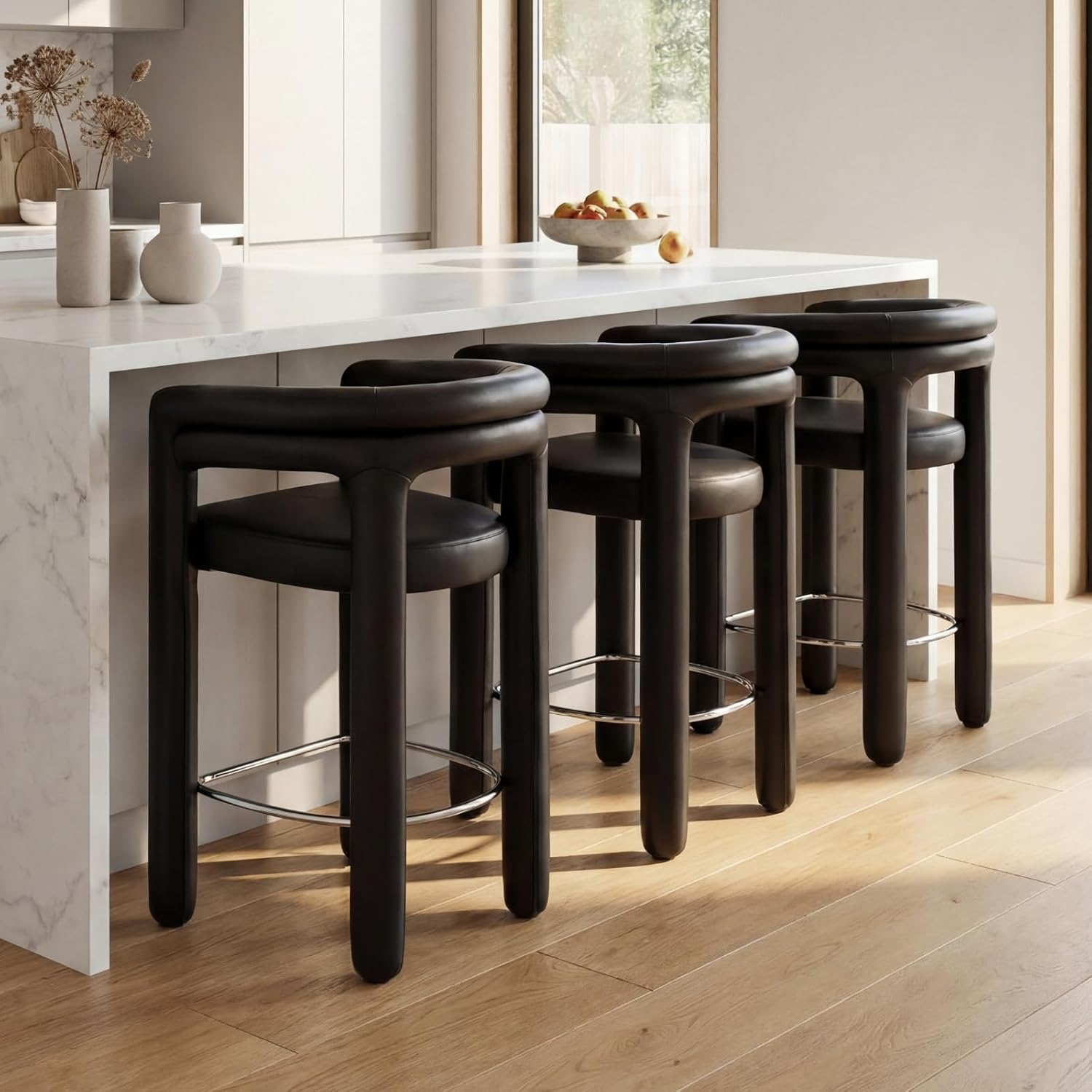 CIMOTA Bar Stools Set of 3, Counter Height, Black PU Leather
