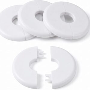 (4 Pack) 1" Split Pipe Cover, Snap-On Flange Plate - White